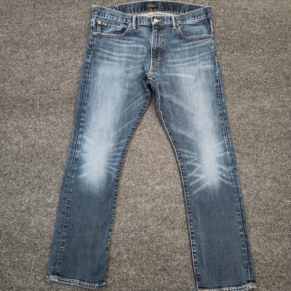 Polo Ralph Lauren Mens 36x30 Varick Slim Straight Leg Jeans Blue Denim Mid Rise